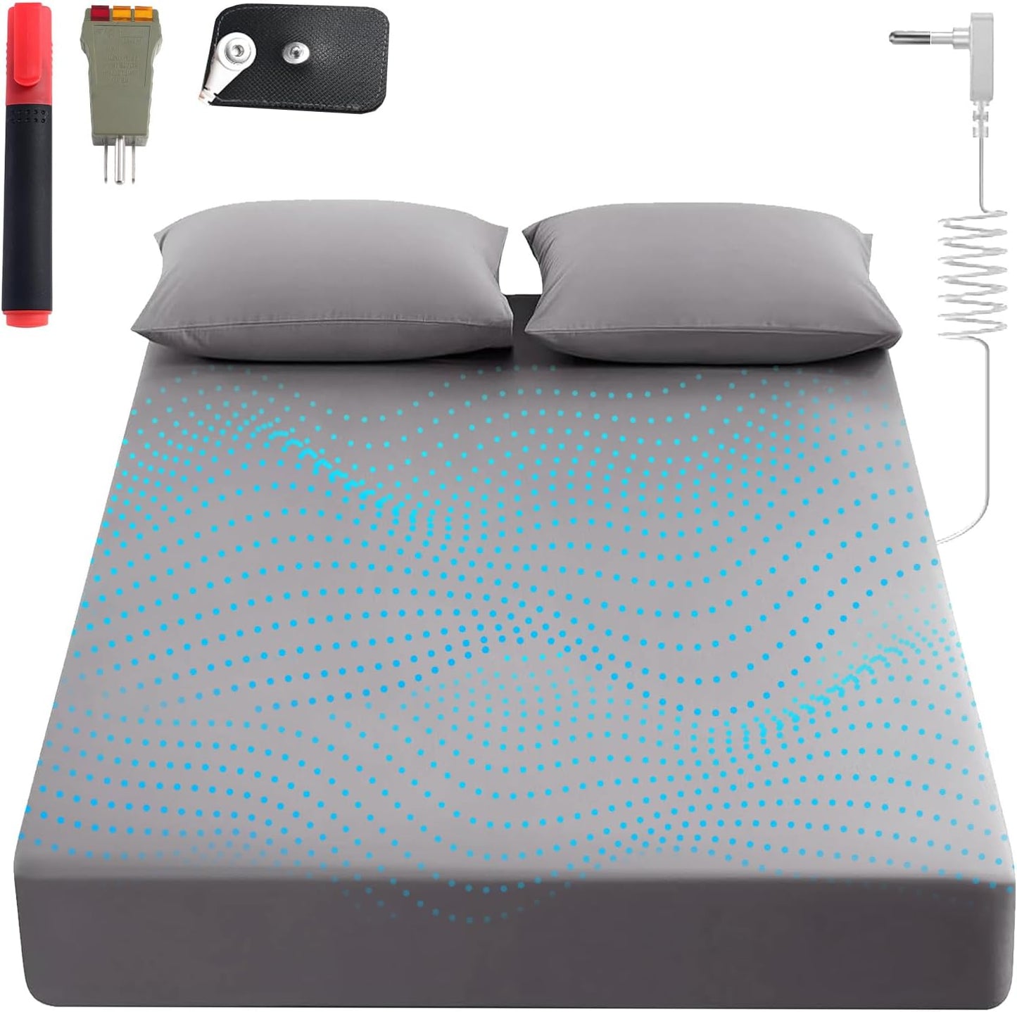 Grounding Sheets King, 90% Organic Cotton+ 10% Pure Silver Fiber,Grounded Bed Sheet Kit, Deep Pocket Grounded Bed Sheet, Relieves Pain - Used for Healthy Sleep Therapy (Gray, King)