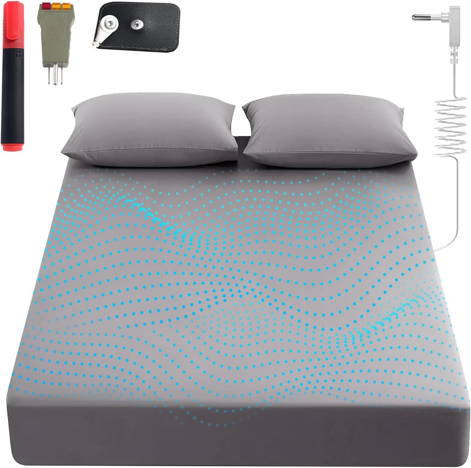 Grounding Sheets King, 90% Organic Cotton+ 10% Pure Silver Fiber,Grounded Bed Sheet Kit, Deep Pocket Grounded Bed Sheet, Relieves Pain - Used for Healthy Sleep Therapy (Gray, King)